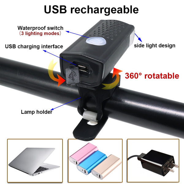 1637 USB Rechargeable Bicycle Light Set 400 Lumen Super Bright Headlight Front Lights DeoDap 1637 USB Rechargeable Bicycle Light Set 400 Lumen Super Bright Headlight Front Lights DeoDap